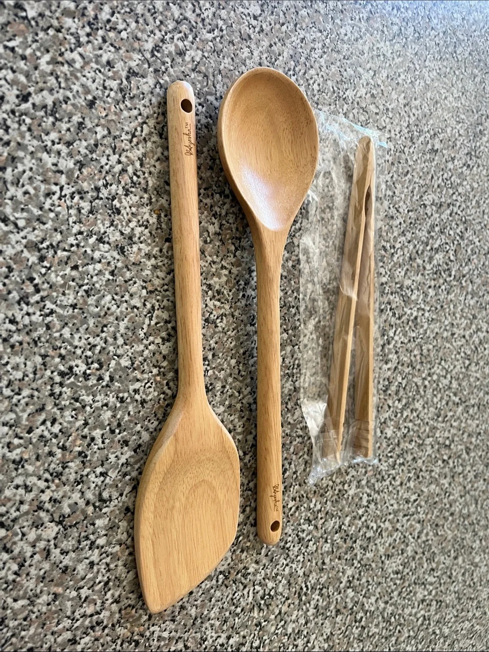 Bamboo Kitchen Utensil Set - Natural Bamboo Spoons & Spatula Tongs